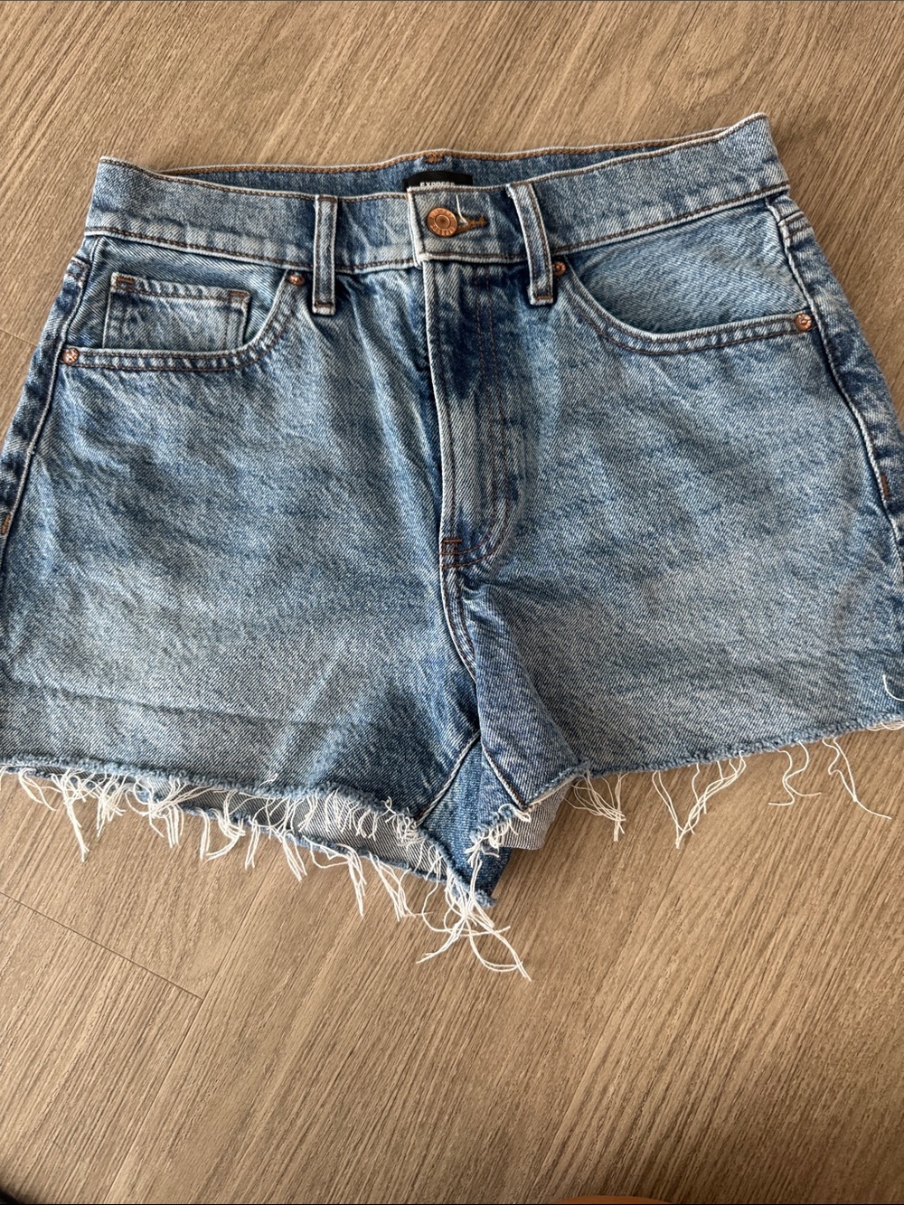Express high waisted Light Blue Frayed Hem Denim Shorts